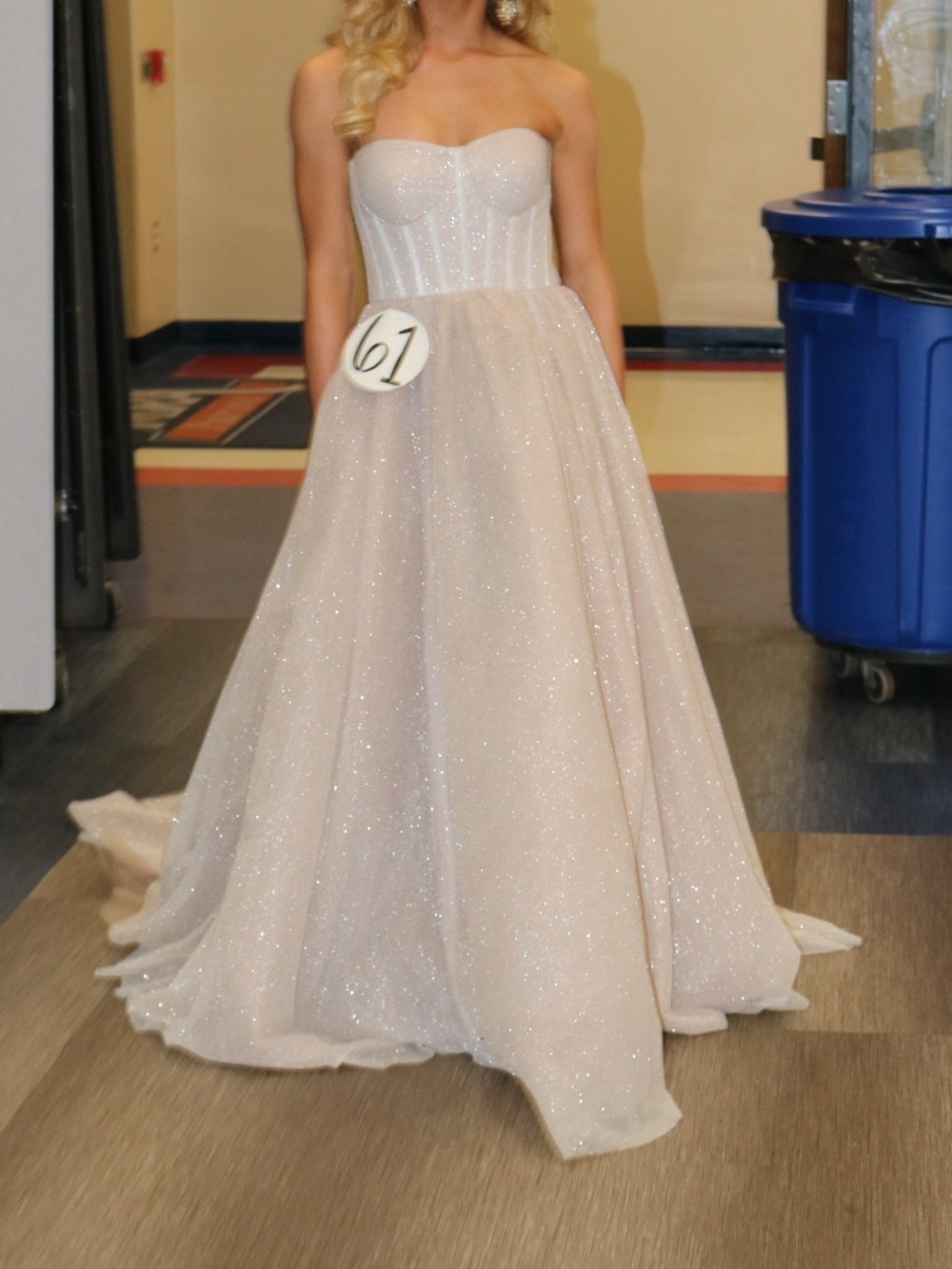 Strapless Glitter Tulle Ball Gown in Blush - Picture 3 of 7